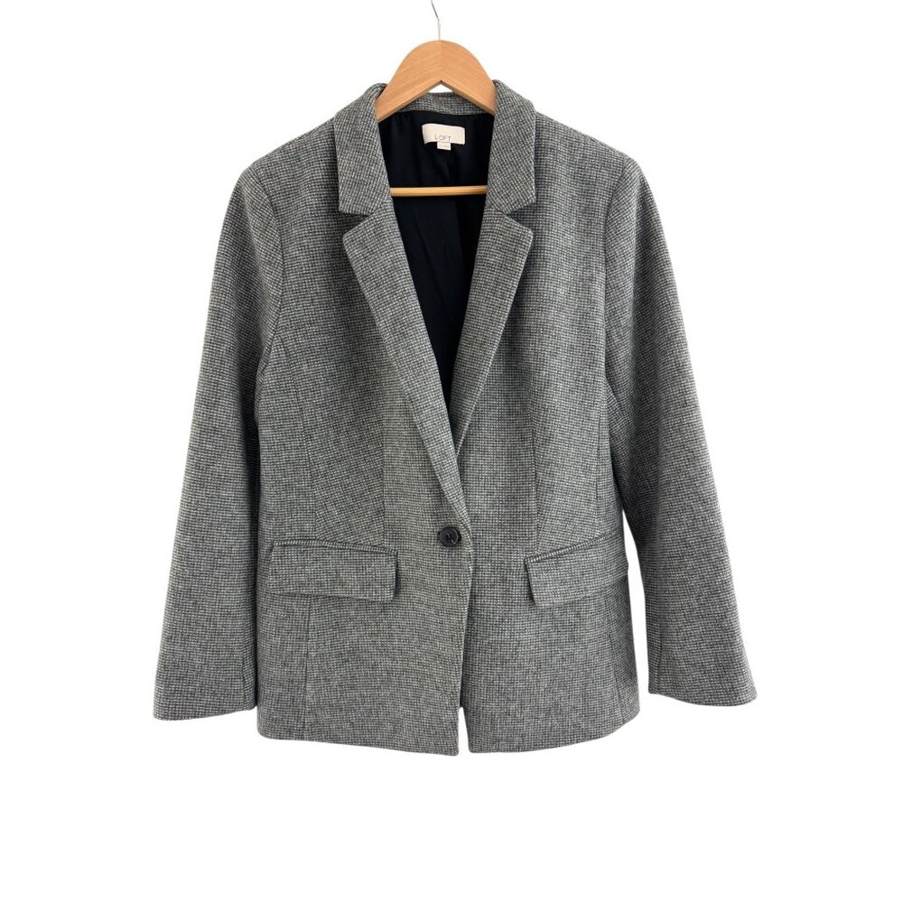 LOFT Gray Knit One-Button Blazer Lined Warm Fall Winter Size 14 Jacket Business